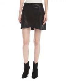 Alice   Olivia Lennon Leather Overlap Mini Skirt w  Zip-Detail at Neiman Marcus